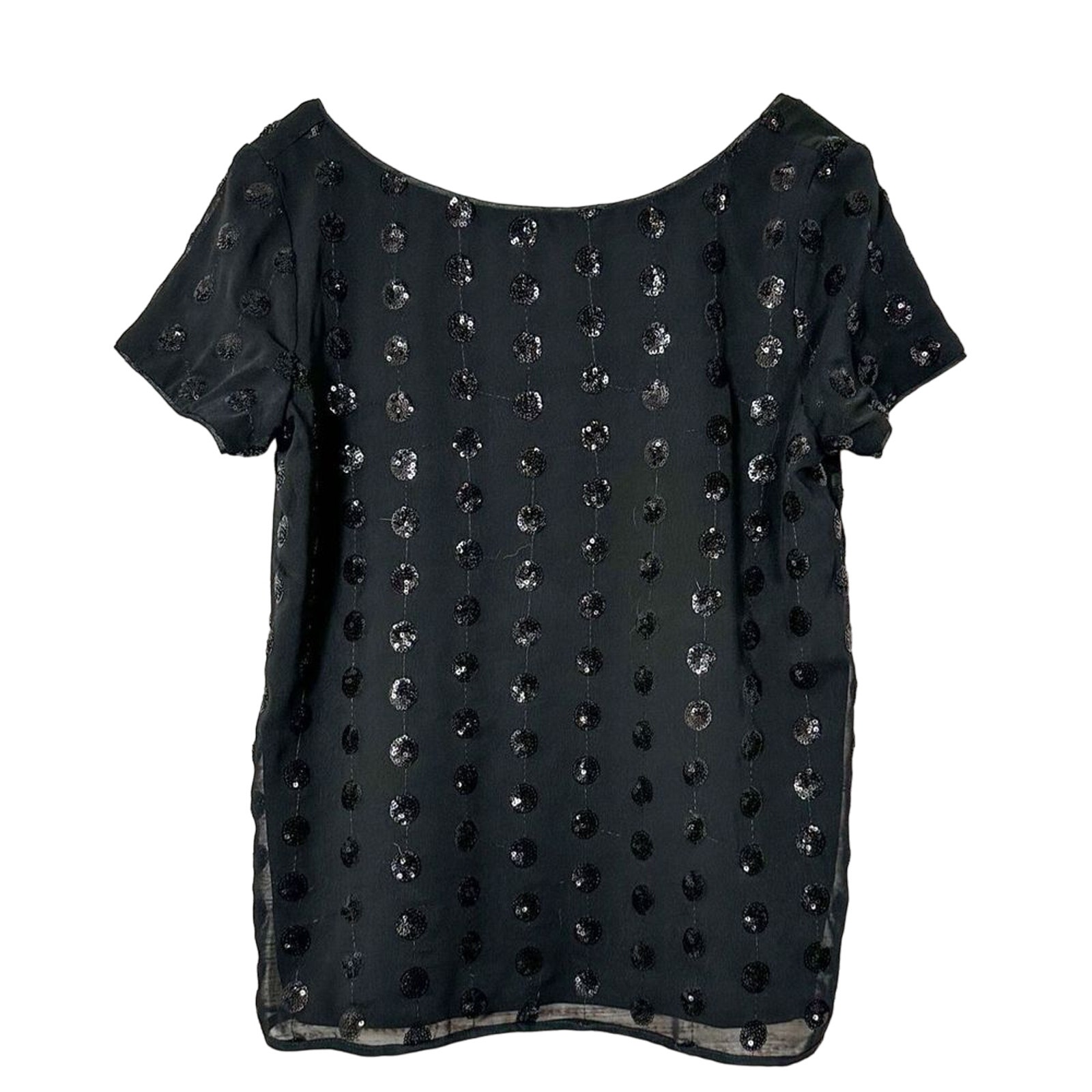 New With Tags Milly Short Sleeve Scoop Neck Sequin Dot Tee Blouse Black Sz 6 Nwt
